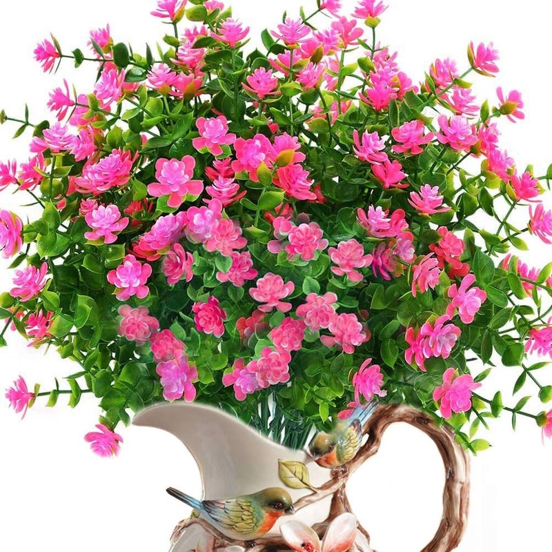 ZWYOQI 8 Bundles Artificial Flowers Outdoor Fake Mums UV Resistant Plastic Flowers Faux Plants Indoor Outside Garden Porch Patio Window Box Wedding Home DÃ©cor (Pink/8pcs) - Image 1